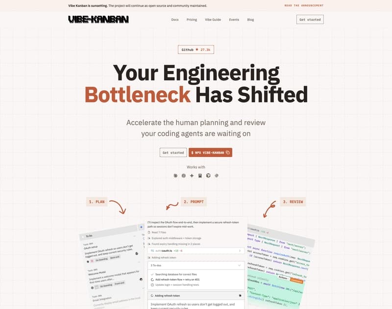Vibe Kanban homepage