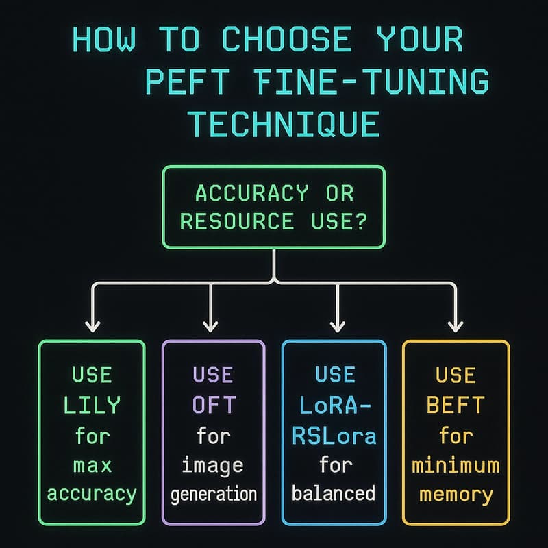 PEFT Technique Decision Framework - Flowchart for Selecting OFT, BEFT, Lily or LoRA