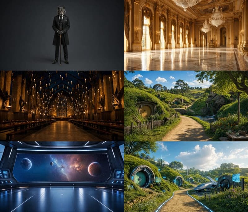 The six inputs, two per row: one isolated Host with no background, plus the five empty worlds.