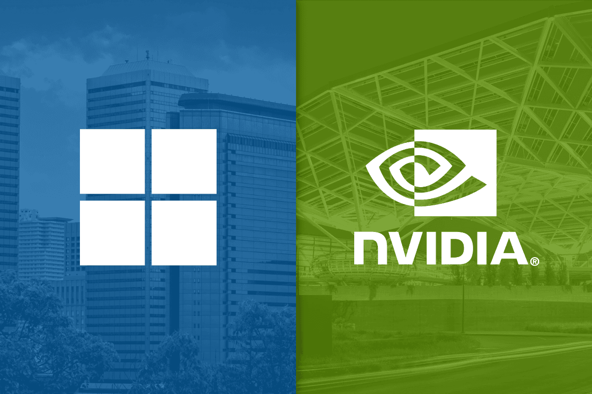 Nvidia and Microsoft company logos representing the two AI stocks benefiting from OpenAI spending