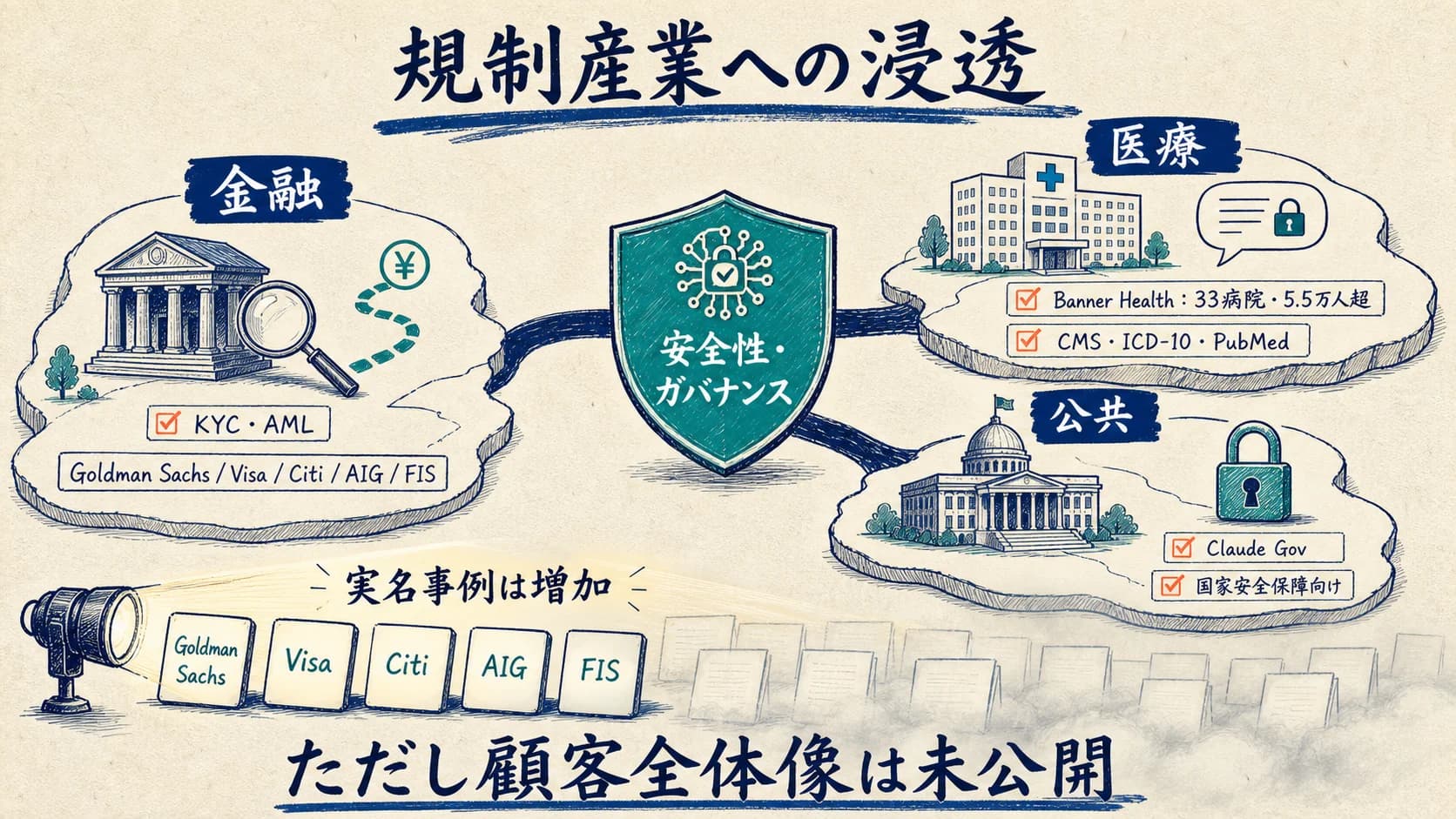 規制産業への浸透、ただし顧客全体像は未公開