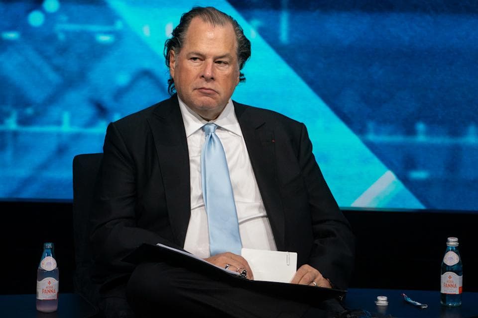 Marc Benioff, chief executive officer of Salesforce Inc., during the US-Saudi Investment Forum at the Kennedy Center in Washington, DC, US, on Wednesday, Nov. 19, 2025. (Stefani Reynolds/Bloomberg via Getty Images)