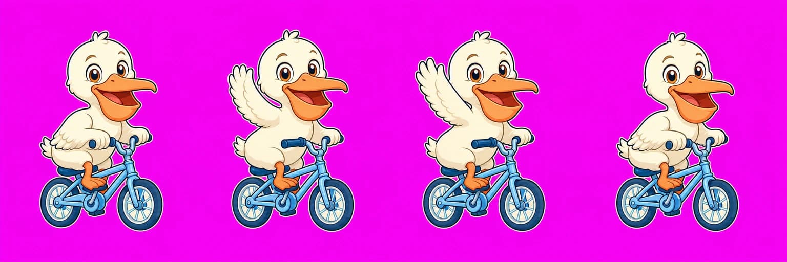 Four frames of the animation presented on a bright magenta background