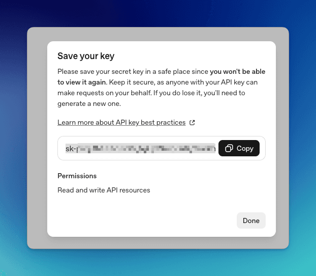 スクリーンショット: APIキーが表示された状態