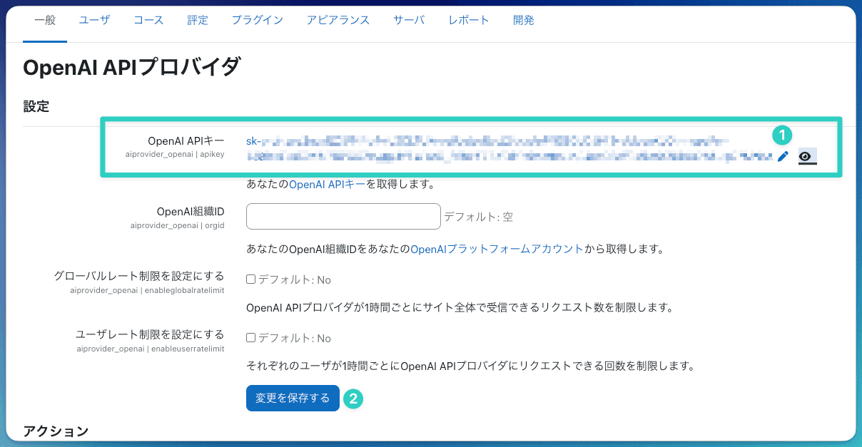 スクリーンショット: OpenAI APIプロバイダー設定画面(APIキー入力済み)