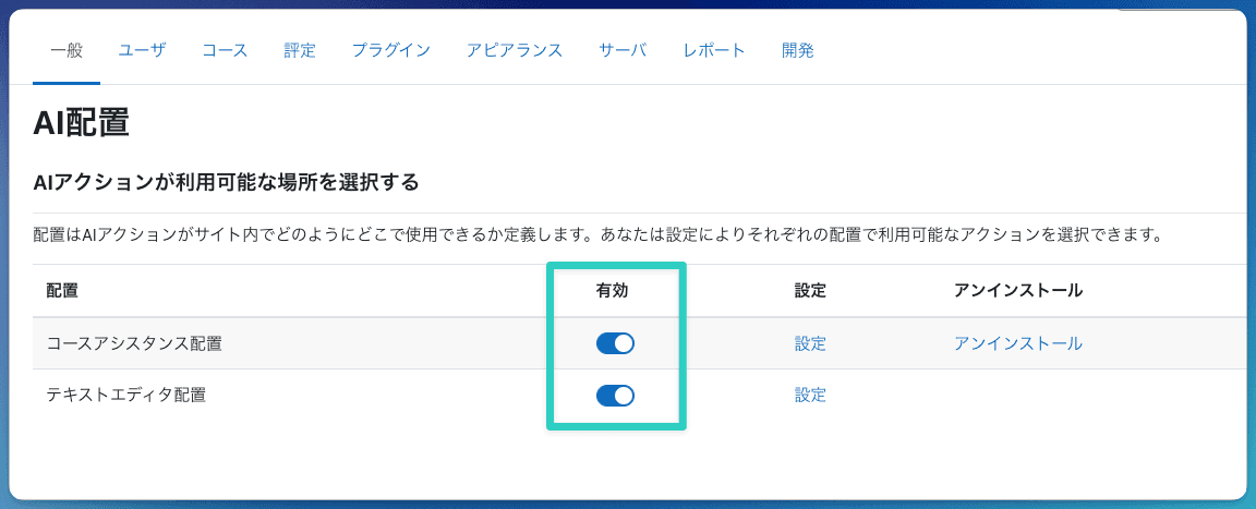 スクリーンショット: AI Placements設定画面